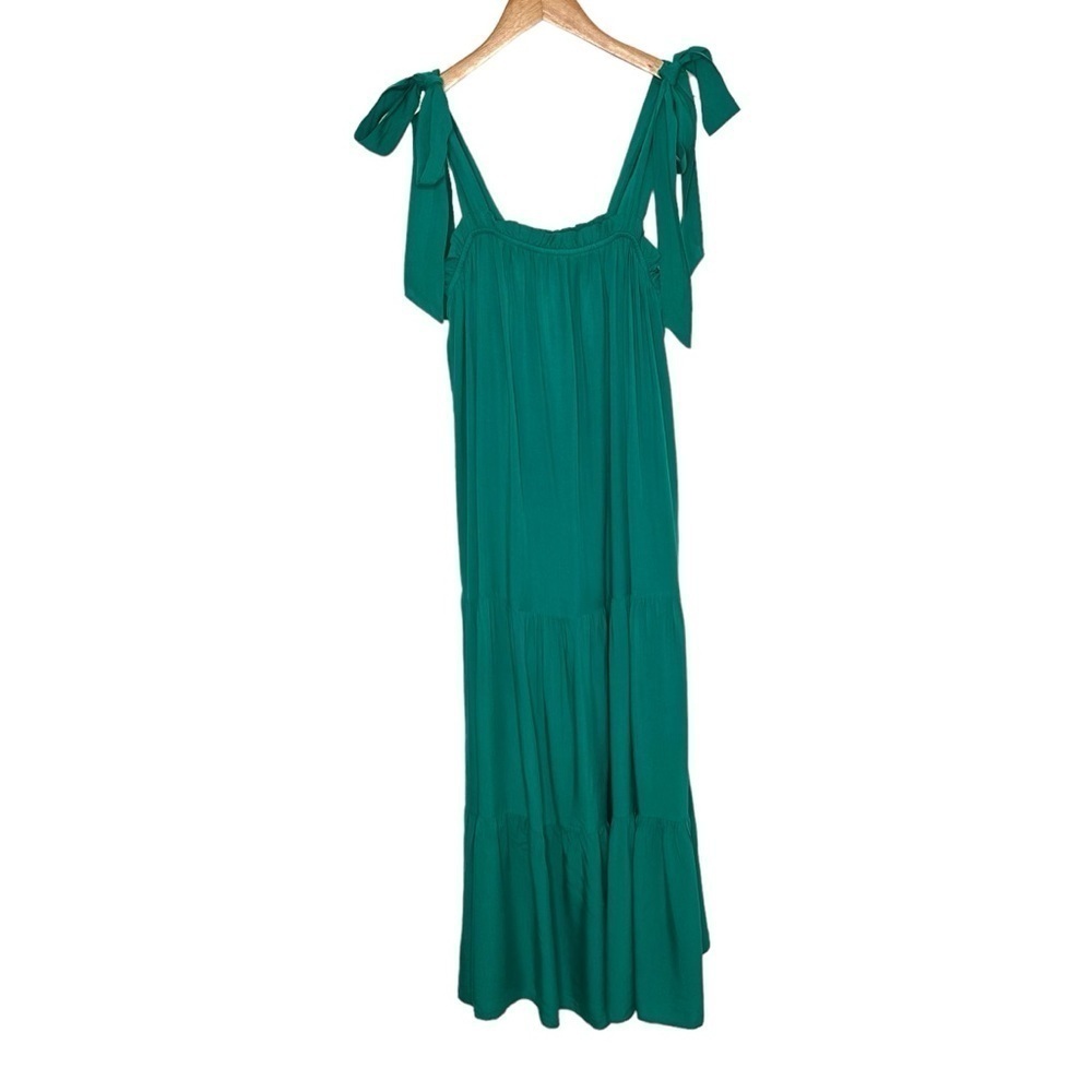 Andree by Unit Womens Tie Shoulder Tiered Maxi Dress Size Small Green Lined